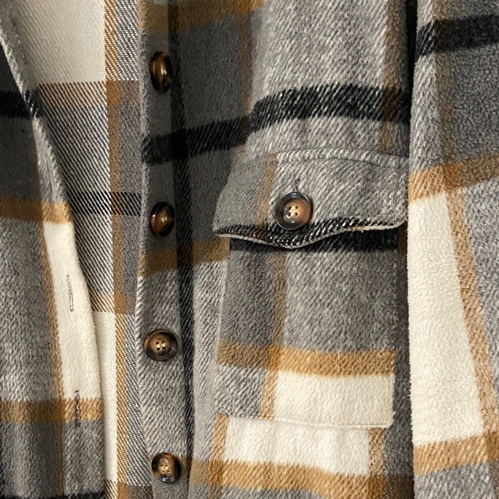 Plaid Button-Up Long Shacket - Picture 4 of 9